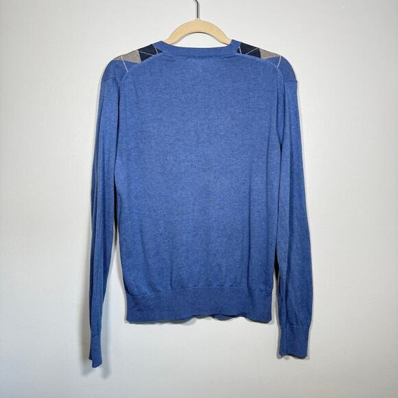 Banana Republic Argyle Sweater Small Silk Cashmere Blend V-Neck Blue Preppy Knit - Picture 4 of 7
